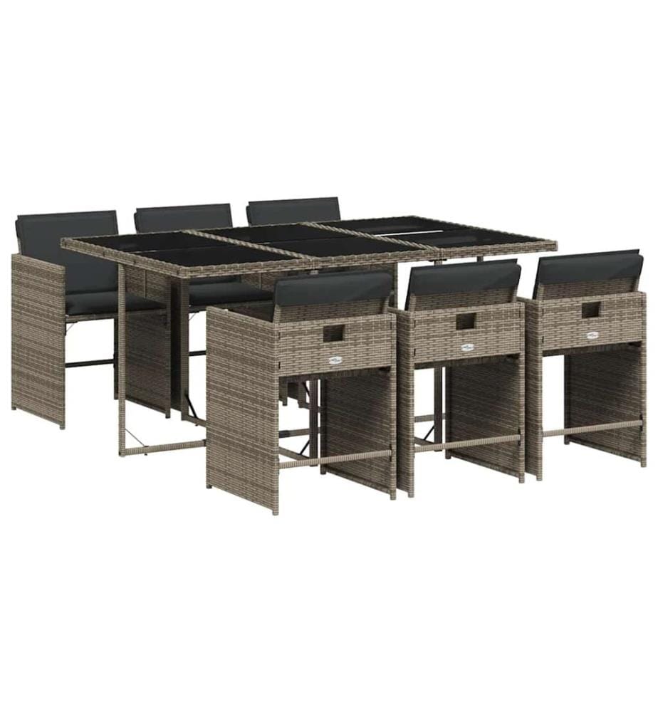 7-tlg. Garten-Essgruppe mit Kissen Grau Poly Rattan