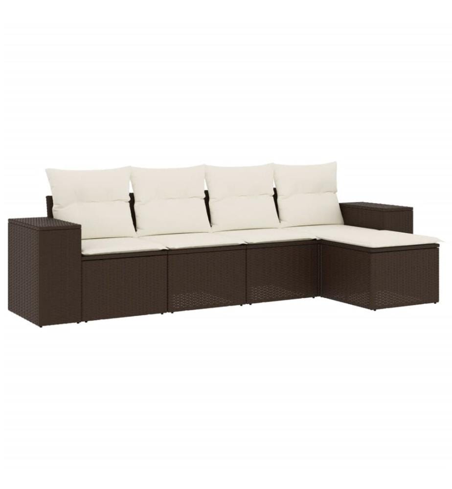 5-tlg. Garten-Sofagarnitur mit Kissen Braun Poly Rattan