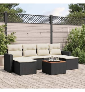 7-tlg. Garten-Sofagarnitur mit Kissen Schwarz Poly Rattan