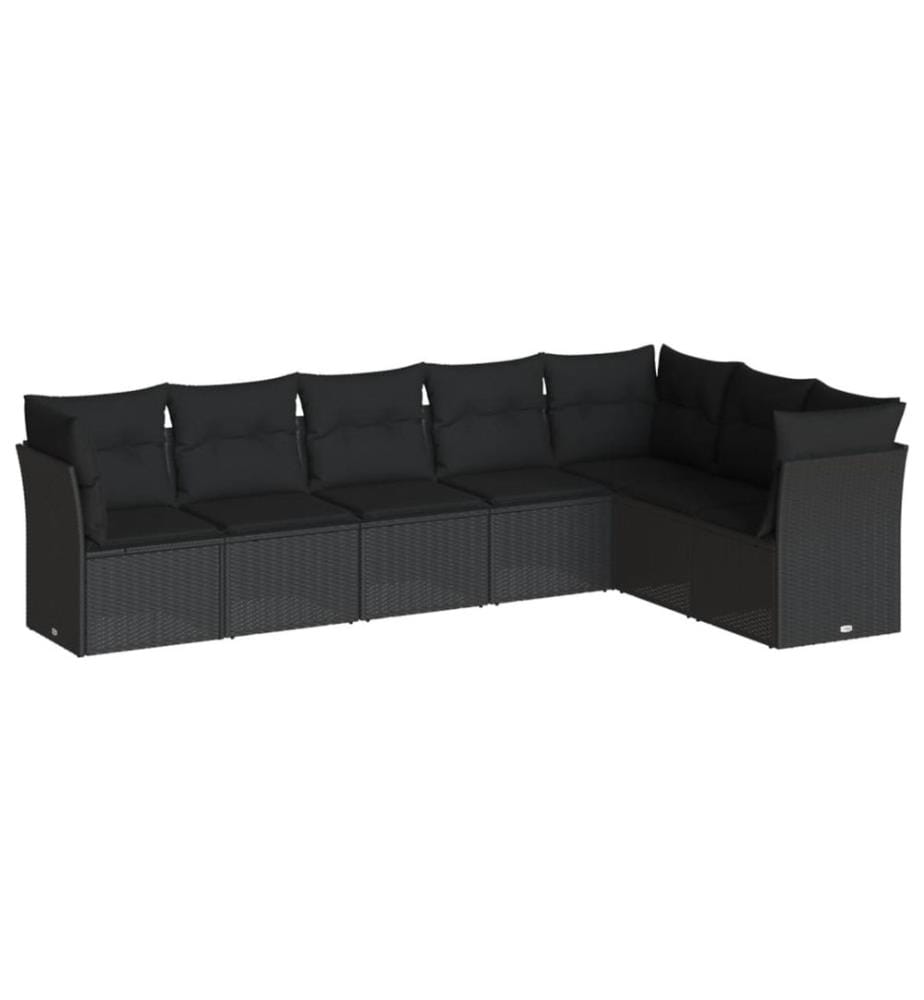 Salon de jardin 7 pcs avec coussins noir résine tressée