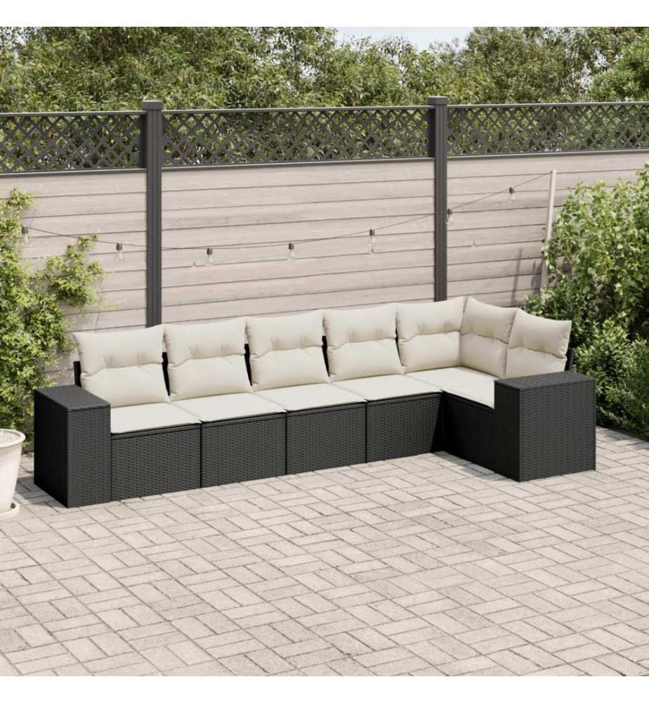 Salon de jardin 6 pcs avec coussins noir résine tressée