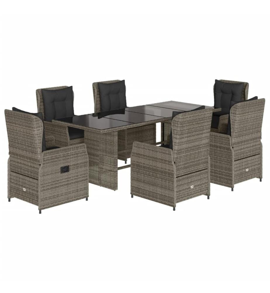Ensemble à manger de jardin et coussins 7 pcs gris rotin