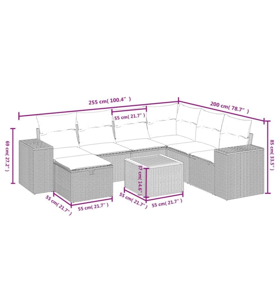 8-tlg. Garten-Sofagarnitur mit Kissen Beige Poly Rattan