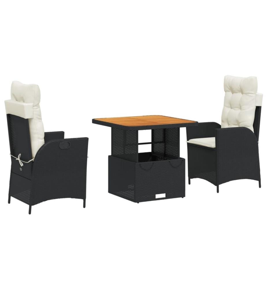 Ensemble à manger de jardin avec coussins 3 pcs Noir