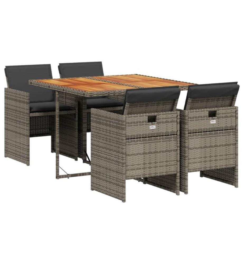 5-tlg. Garten-Essgruppe mit Kissen Grau Poly Rattan
