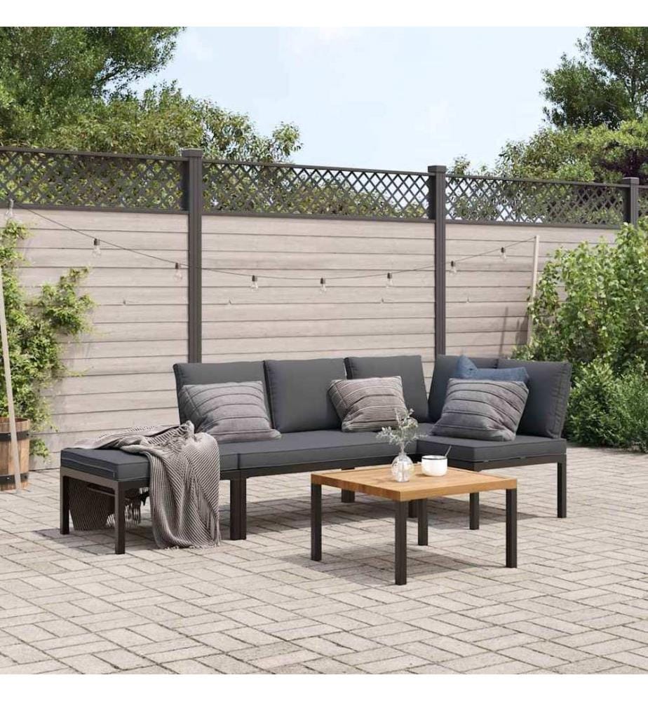 4-tlg. Garten-Sofagarnitur mit Kissen Schwarz Aluminium