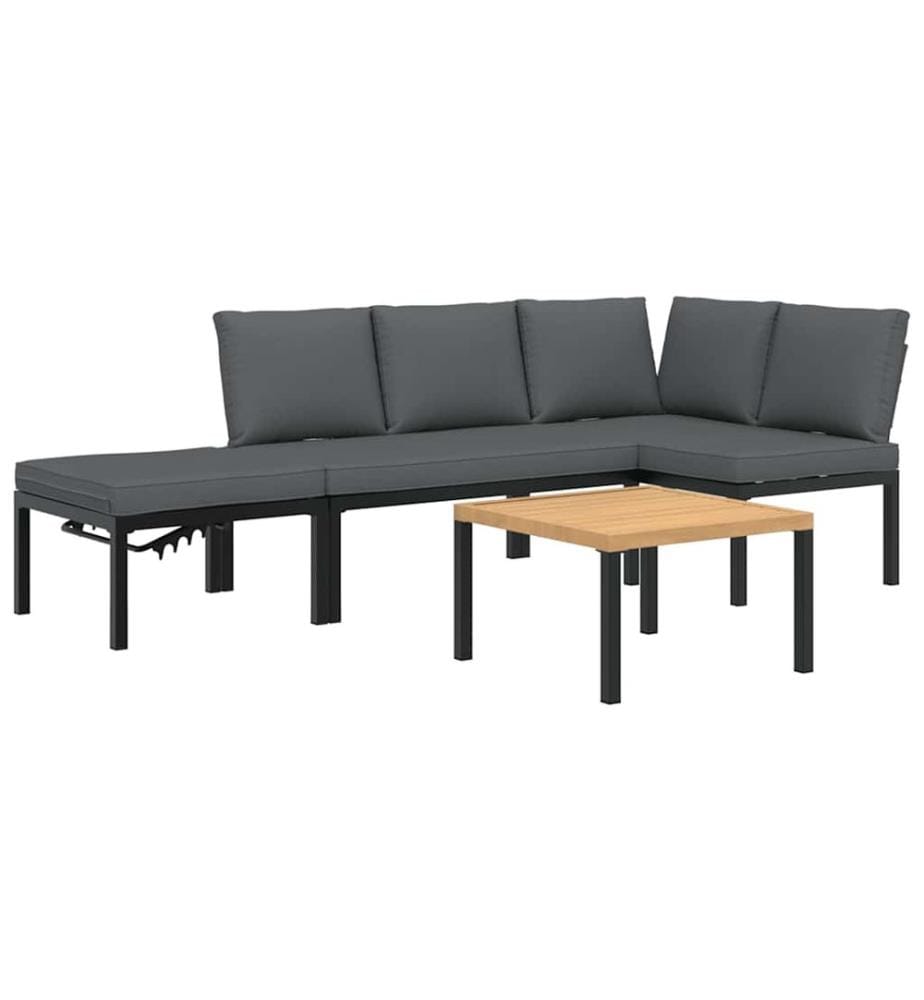 4-tlg. Garten-Sofagarnitur mit Kissen Schwarz Aluminium