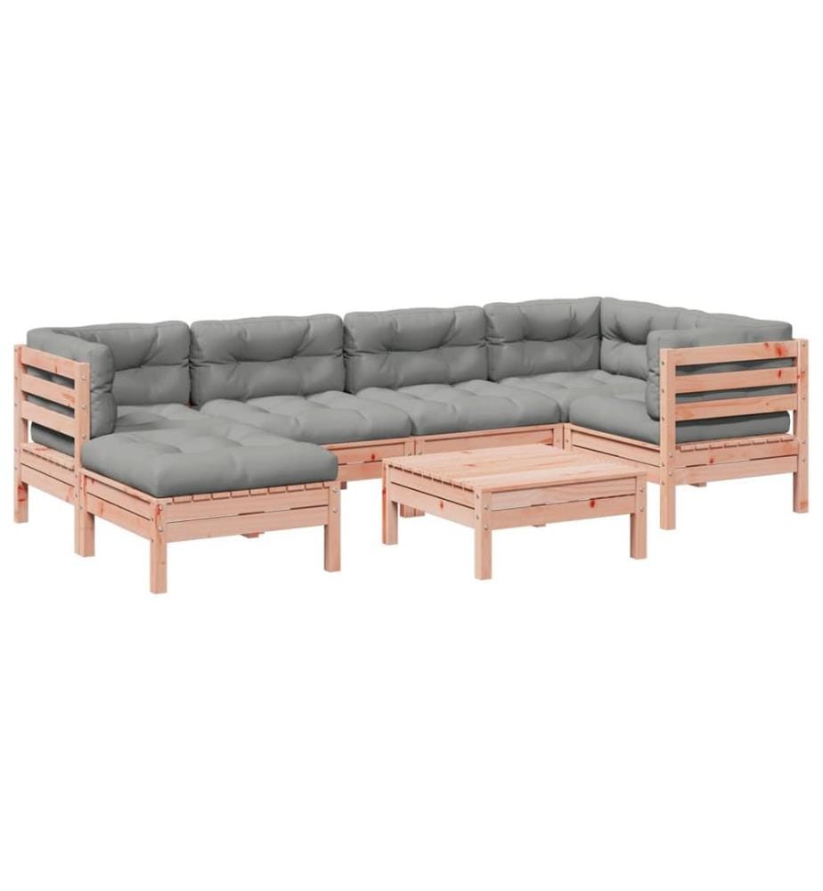 Salon de jardin 7 pcs et coussins bois massif sapin de douglas