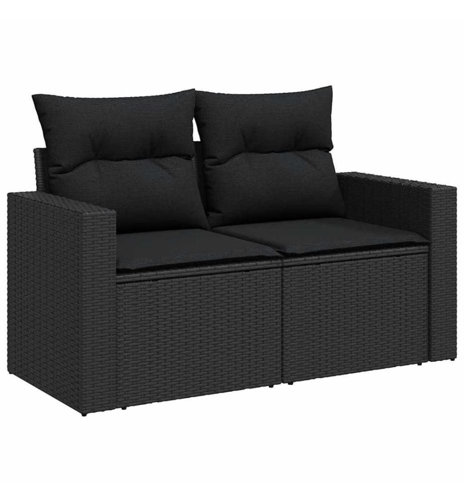 Salon de jardin 4 pcs avec coussins noir résine tressée