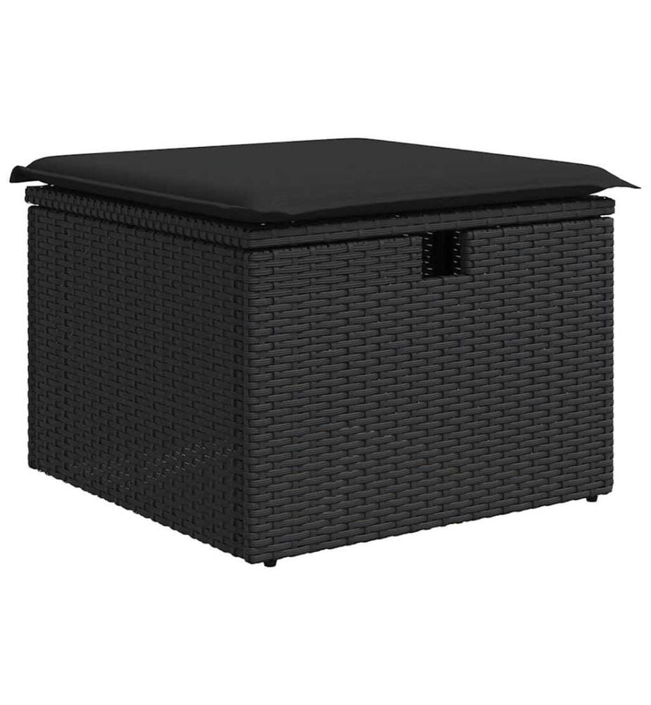 Salon de jardin 4 pcs avec coussins noir résine tressée