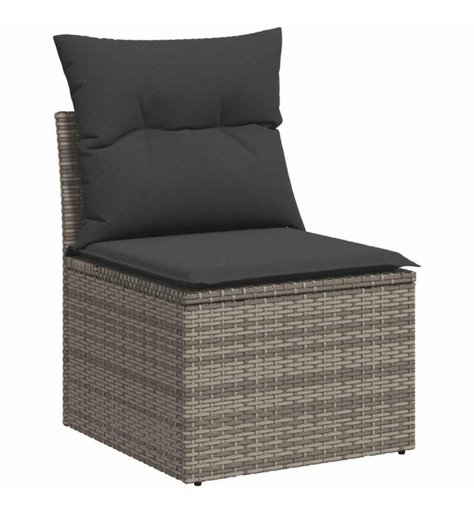 Salon de jardin 4 pcs avec coussins gris résine tressée