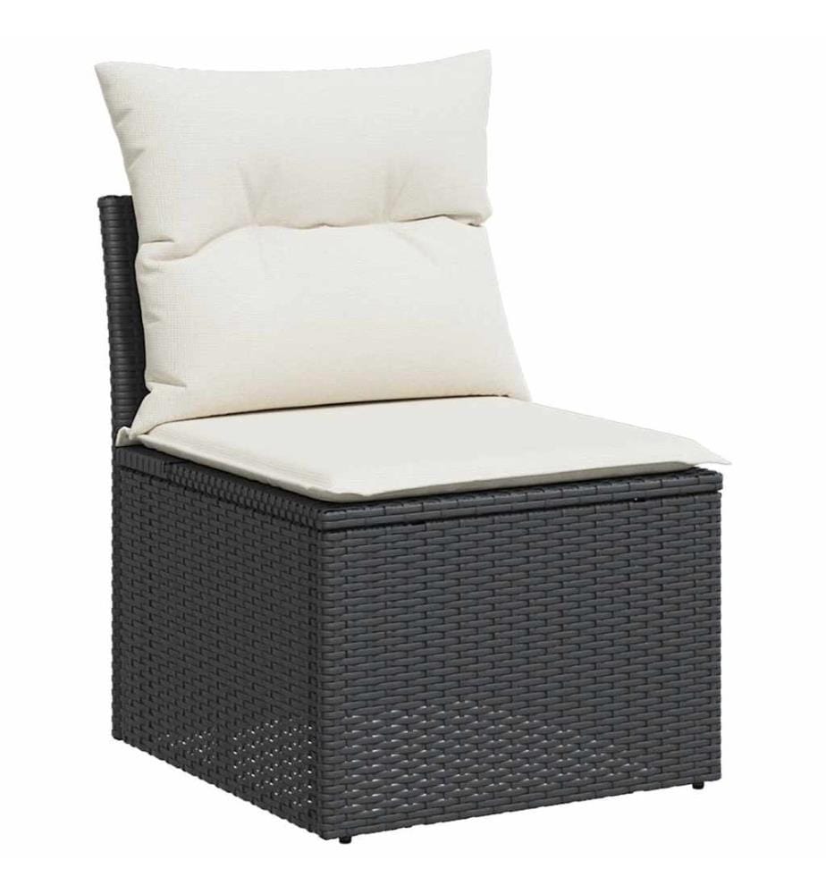 Salon de jardin 6 pcs avec coussins noir résine tressée