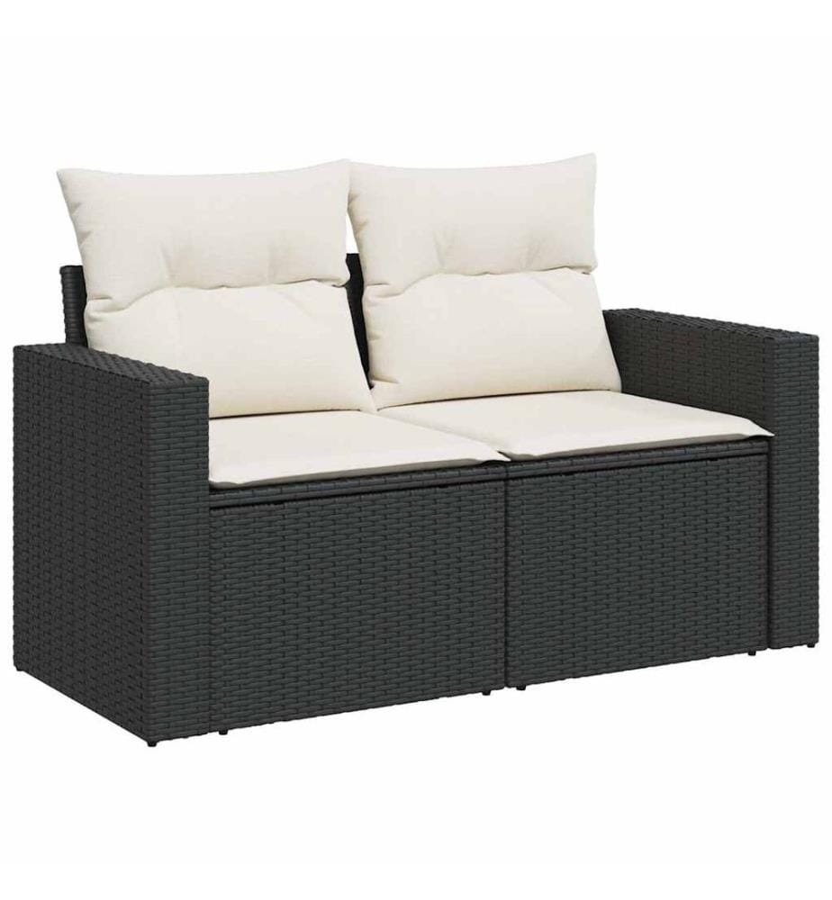 Salon de jardin 6 pcs avec coussins noir résine tressée