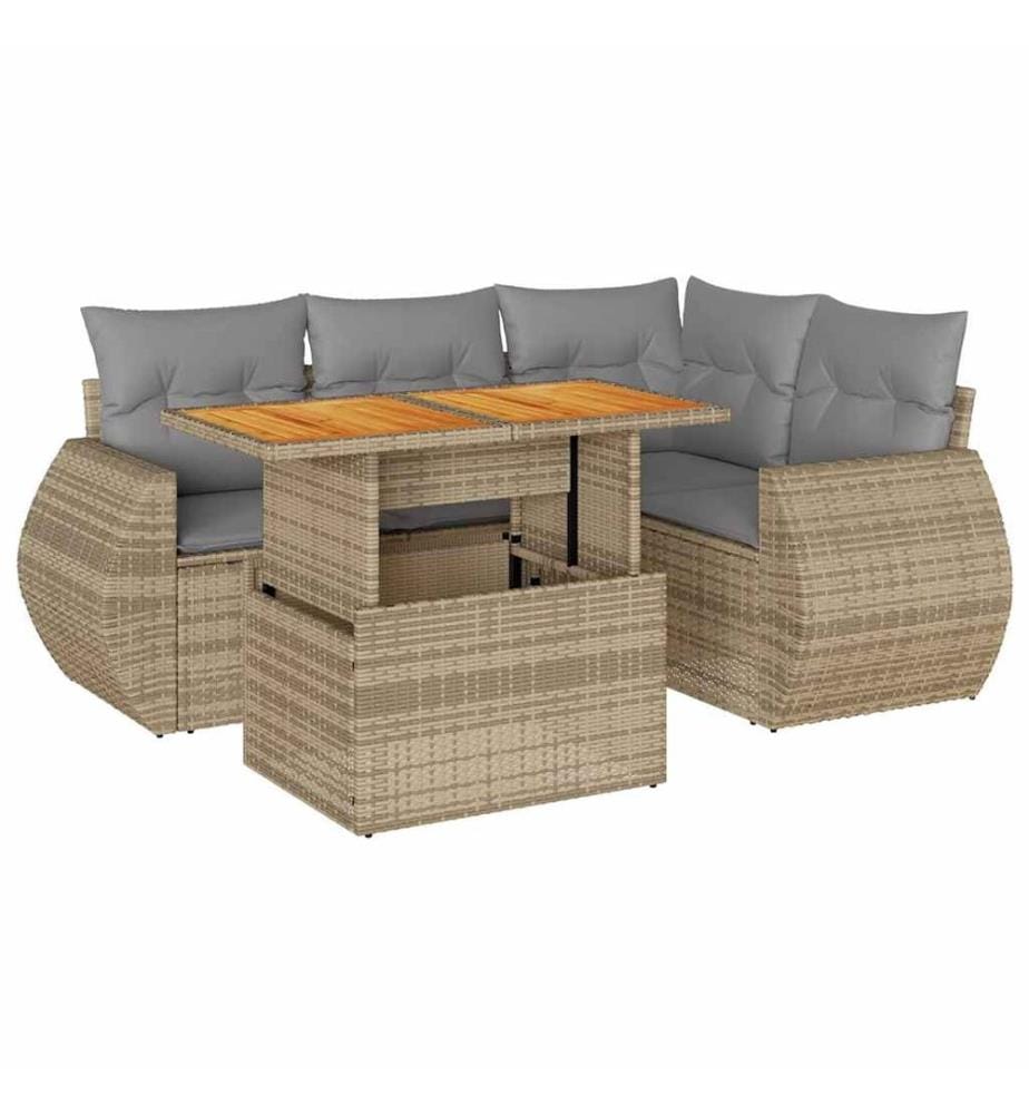 5-tlg. Garten-Sofagarnitur mit Kissen Beige Poly Rattan