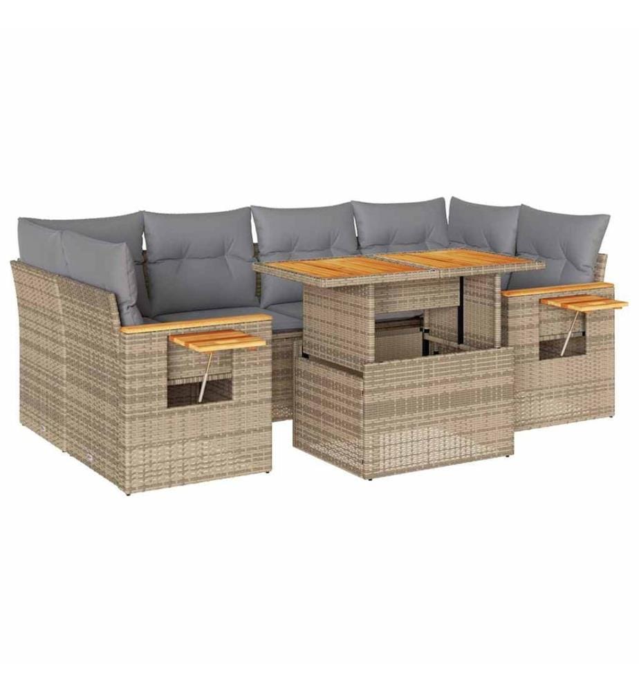 Salon de jardin avec coussins 7 pcs beige résine tressée acacia