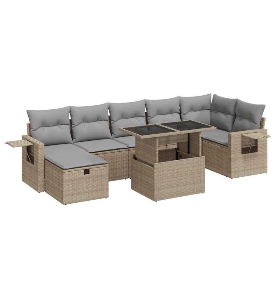 8-tlg. Garten-Sofagarnitur mit Kissen Beige Poly Rattan
