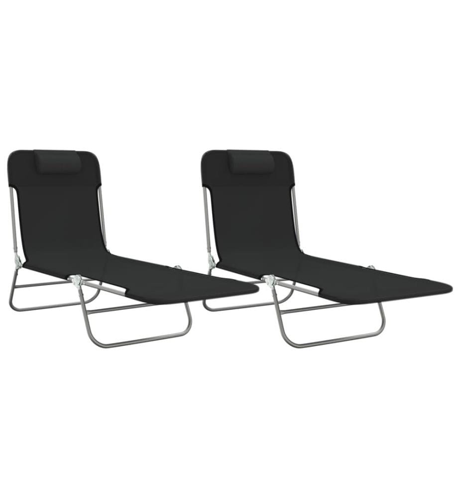 Sonnenliegen Klappbar 2 Stk. Schwarz Textilene und Stahl