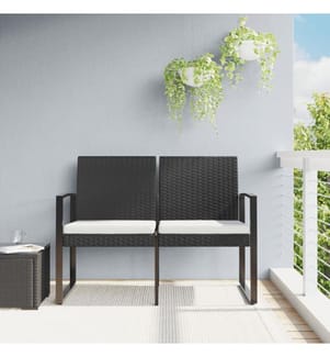 Gartenbank 2-Sitzer mit Kissen Schwarz PP-Rattan