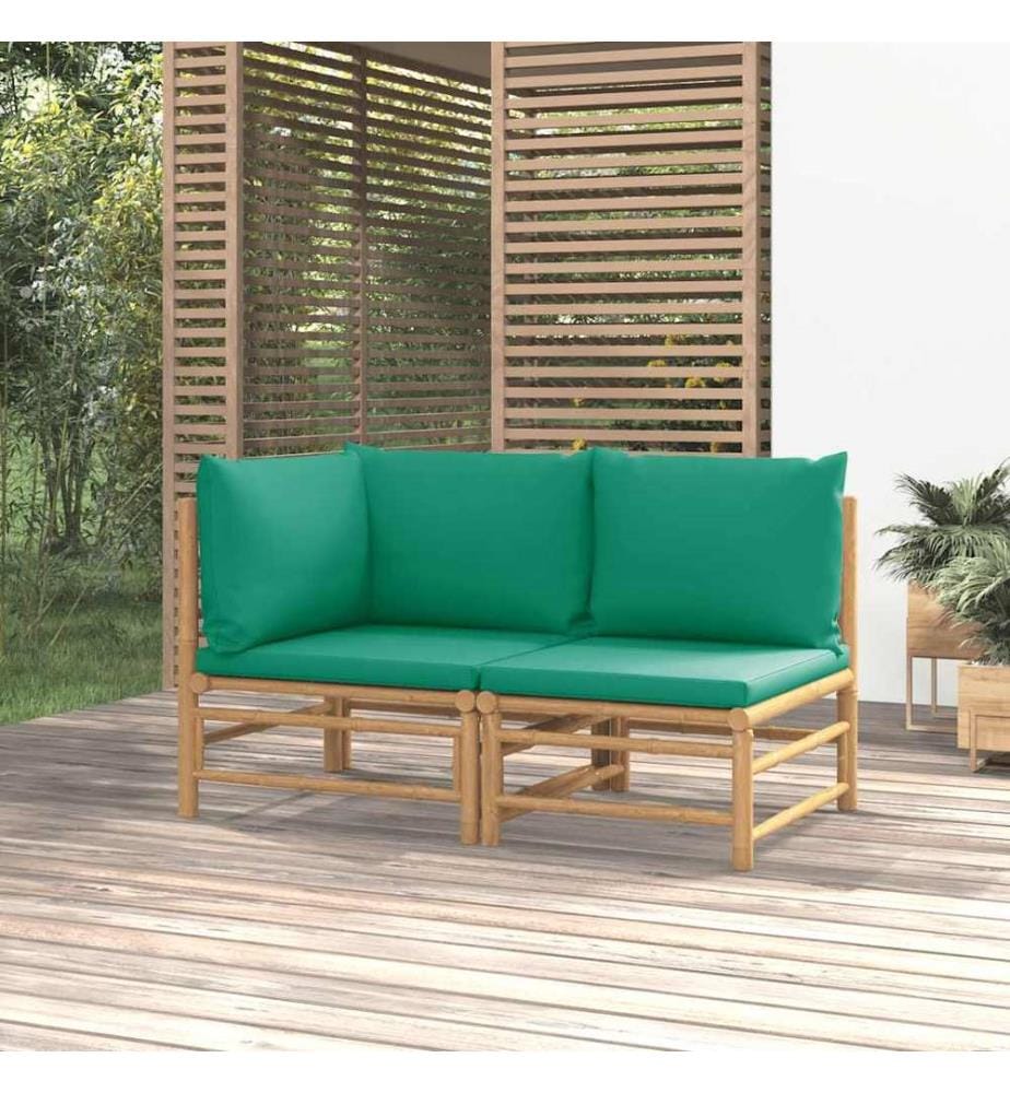 2-tlg. Garten-Lounge-Set mit Grünen Kissen Bambus