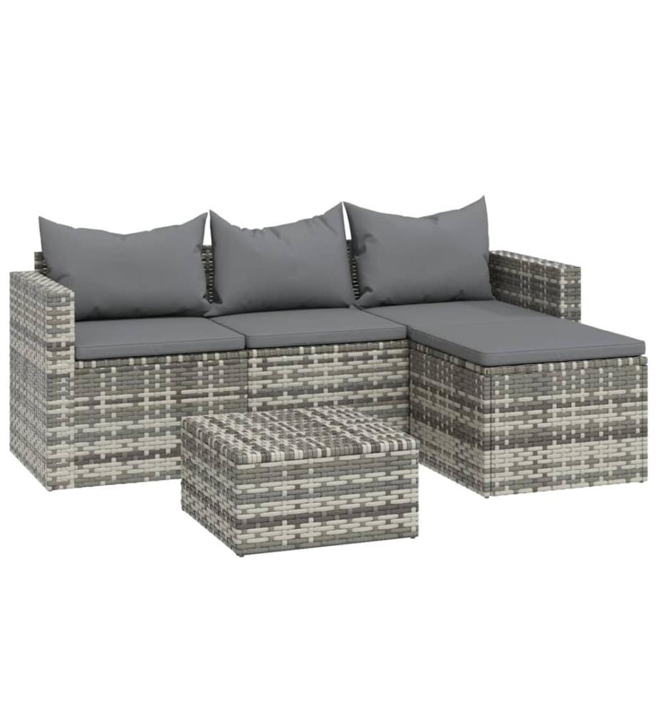 3-tlg. Garten-Lounge-Set mit Kissen Grau Poly Rattan