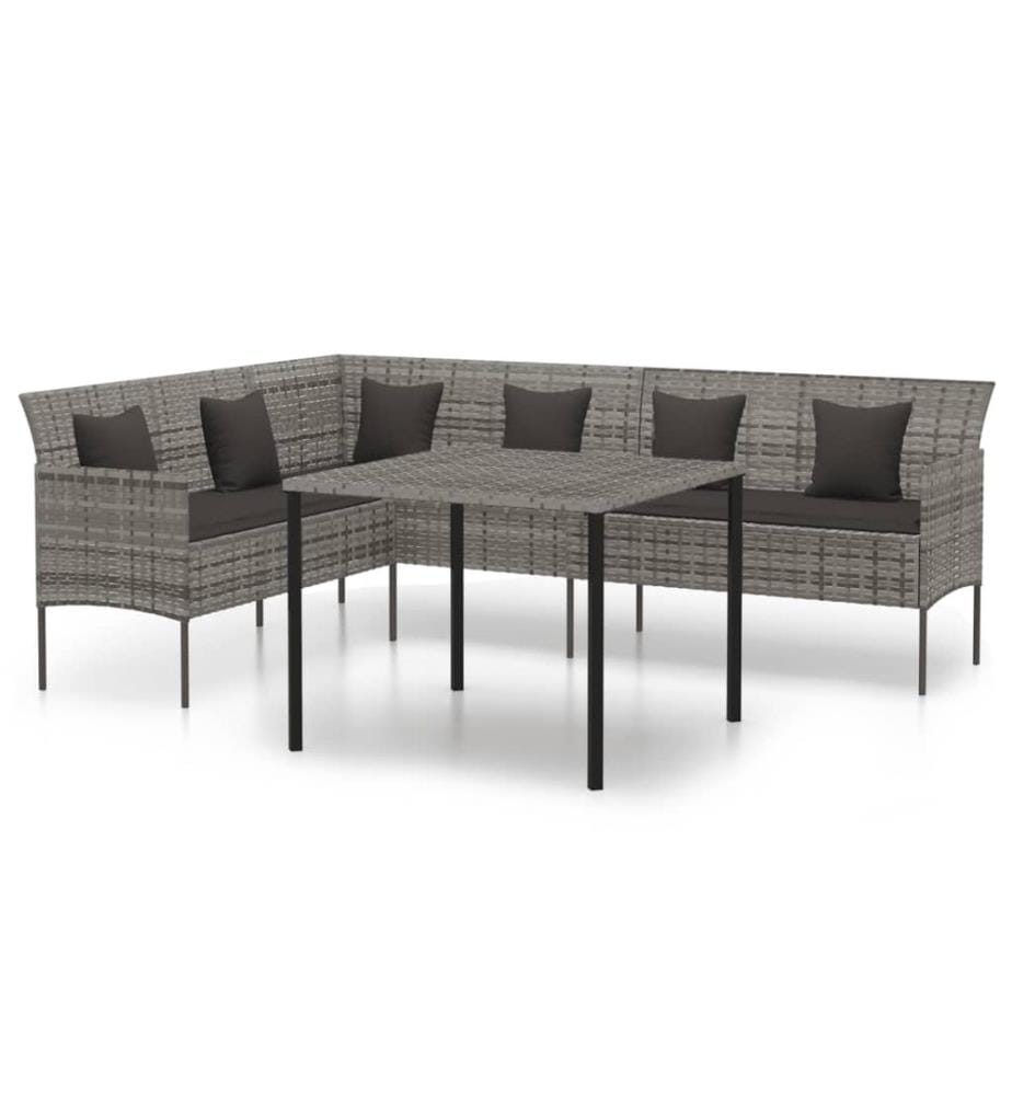 2-tlg. Garten-Essgruppe mit Kissen Grau Poly Rattan