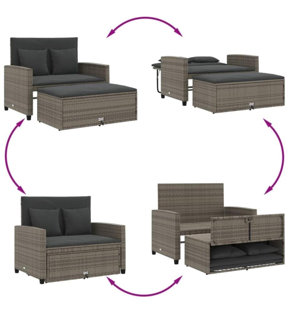 Gartensofa 2-Sitzer mit Kissen Grau Poly Rattan