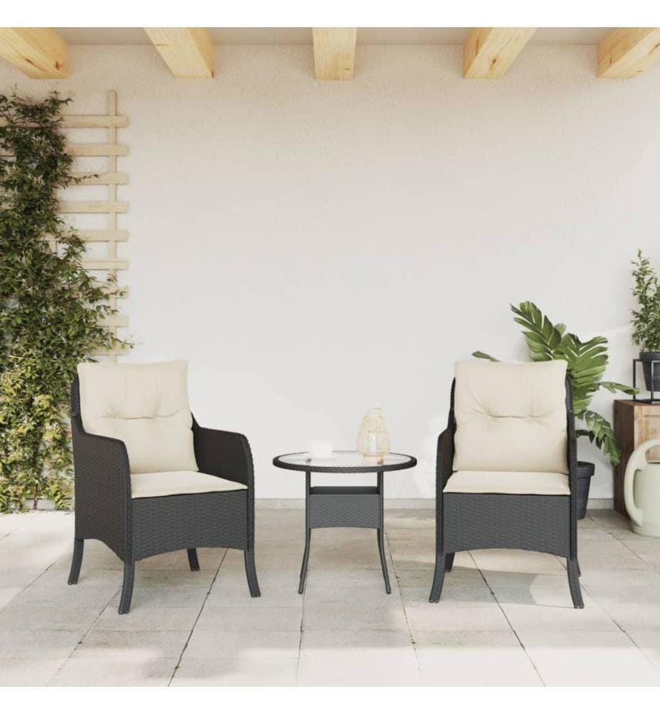 Gartenstühle mit Kissen 2 Stk. Schwarz Poly Rattan