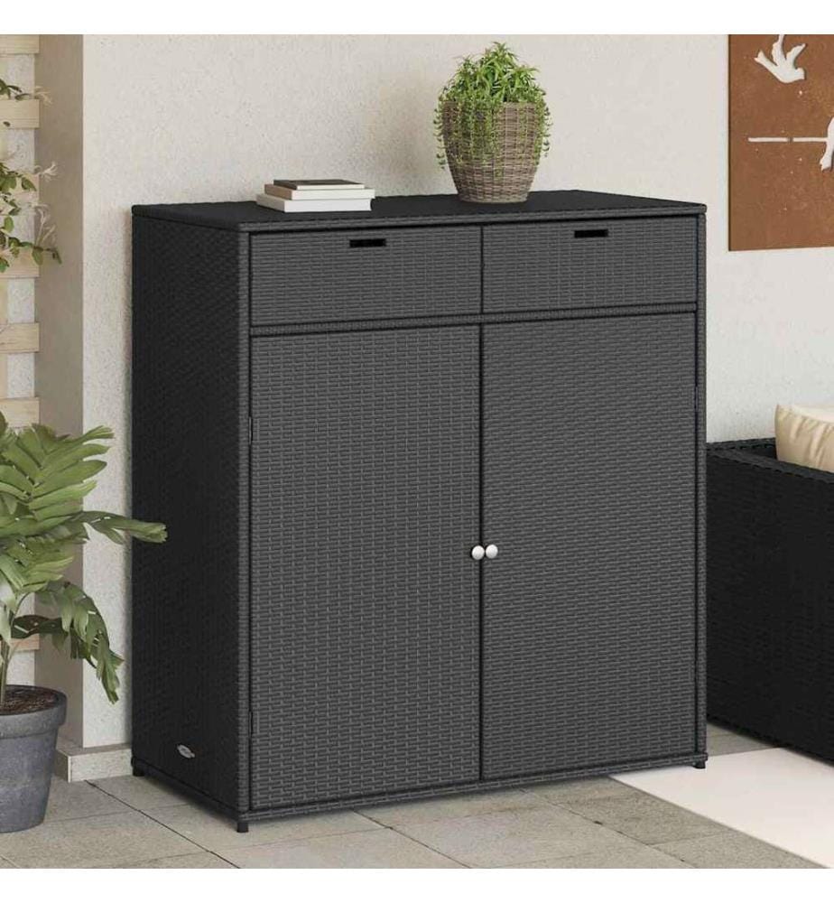 Gartenschrank Schwarz 105x55x113 cm Poly Rattan