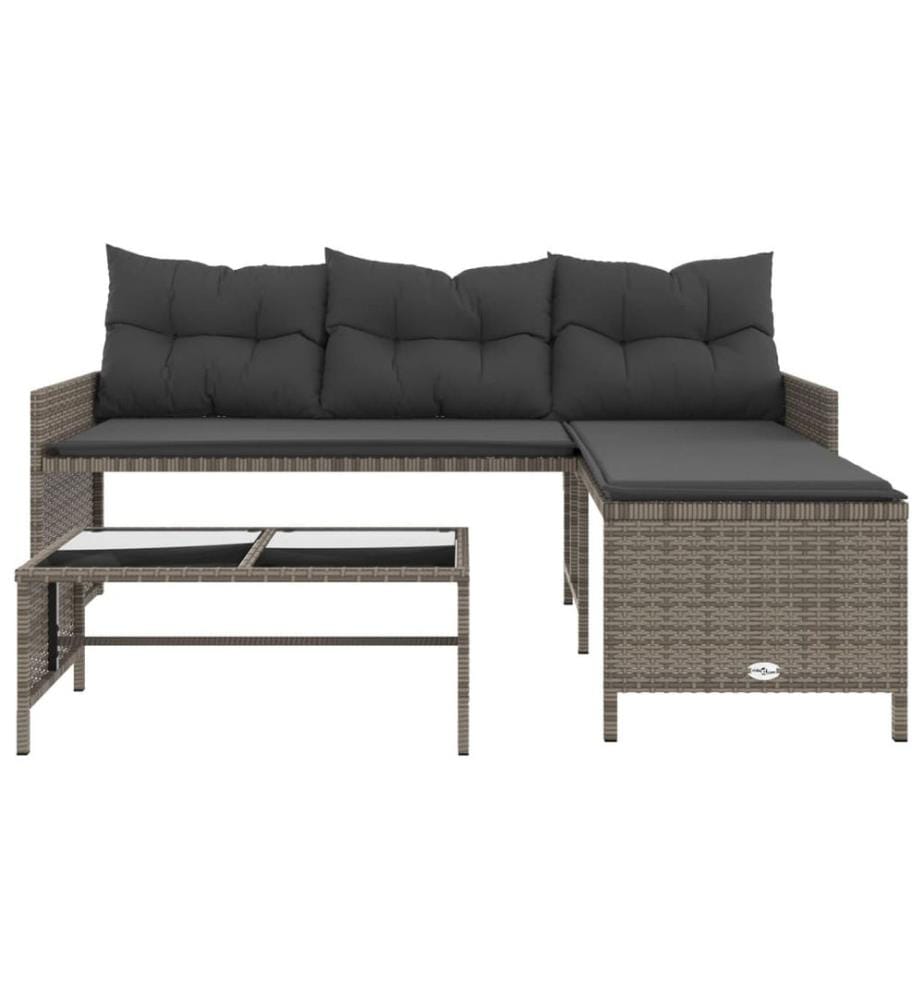 Gartensofa in L-Form mit Tisch und Kissen Grau Poly Rattan