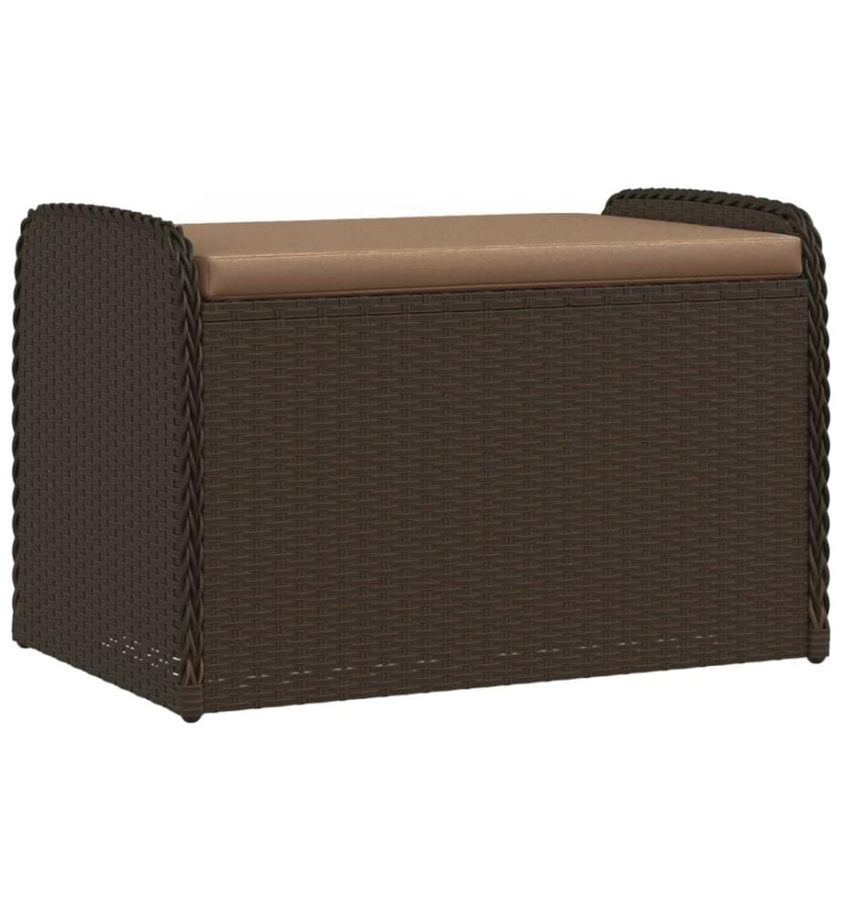 Banc de rangement et coussin marron 80x51x52 cm résine tressée