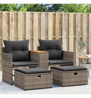 Gartensofa 2-Sitzer mit Hockern Grau Poly Rattan