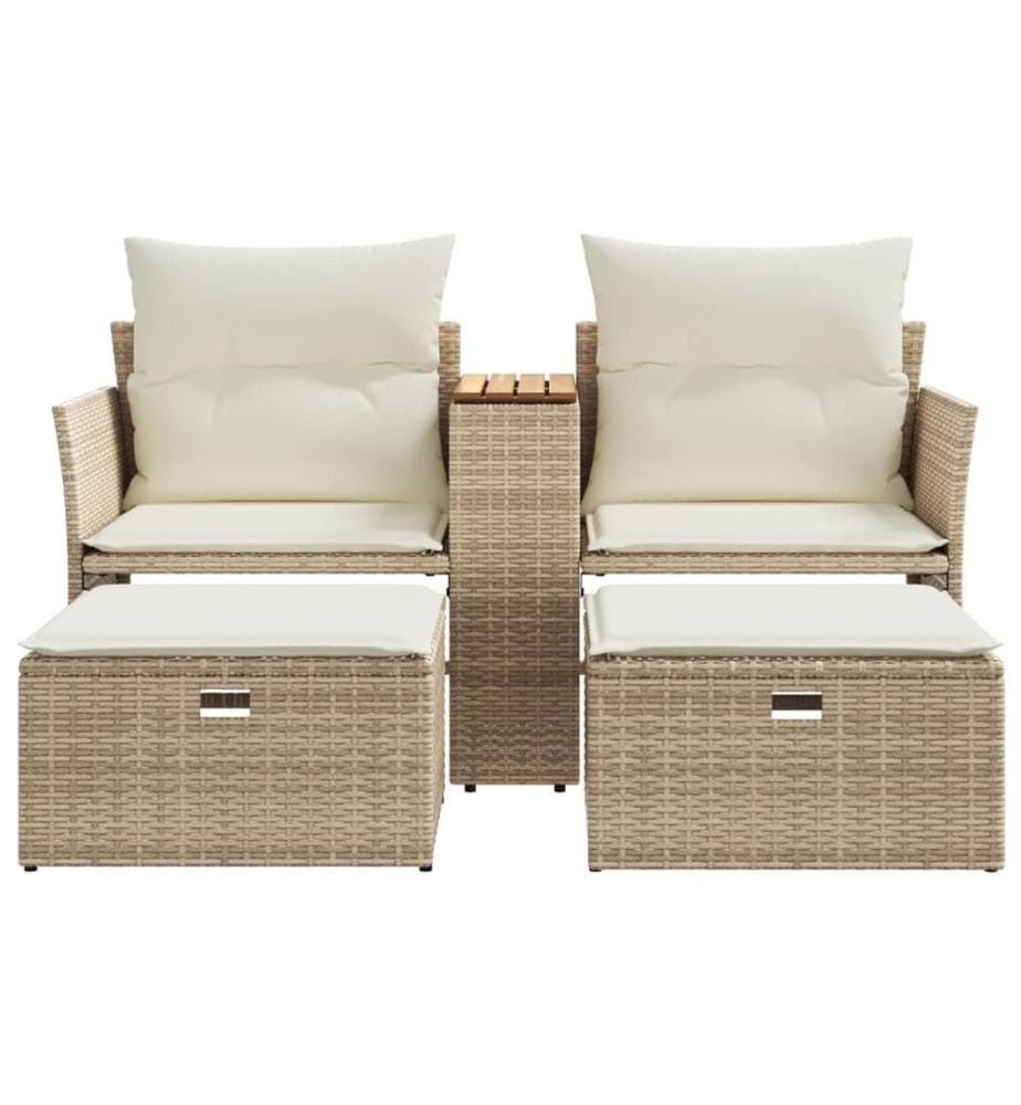 Gartensofa 2-Sitzer mit Hockern Beige Poly Rattan