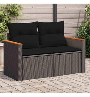 Canapé de jardin avec coussins 2 places en polyrotin noir