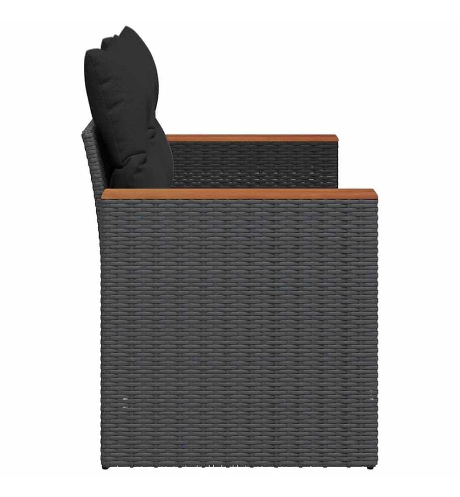 Gartensofa mit Kissen 2-Sitzer Schwarz Poly Rattan