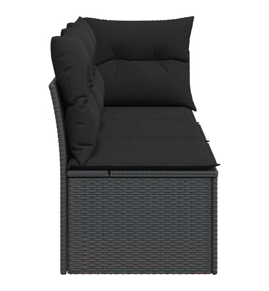 Gartensofa mit Kissen 3-Sitzer Schwarz Poly Rattan