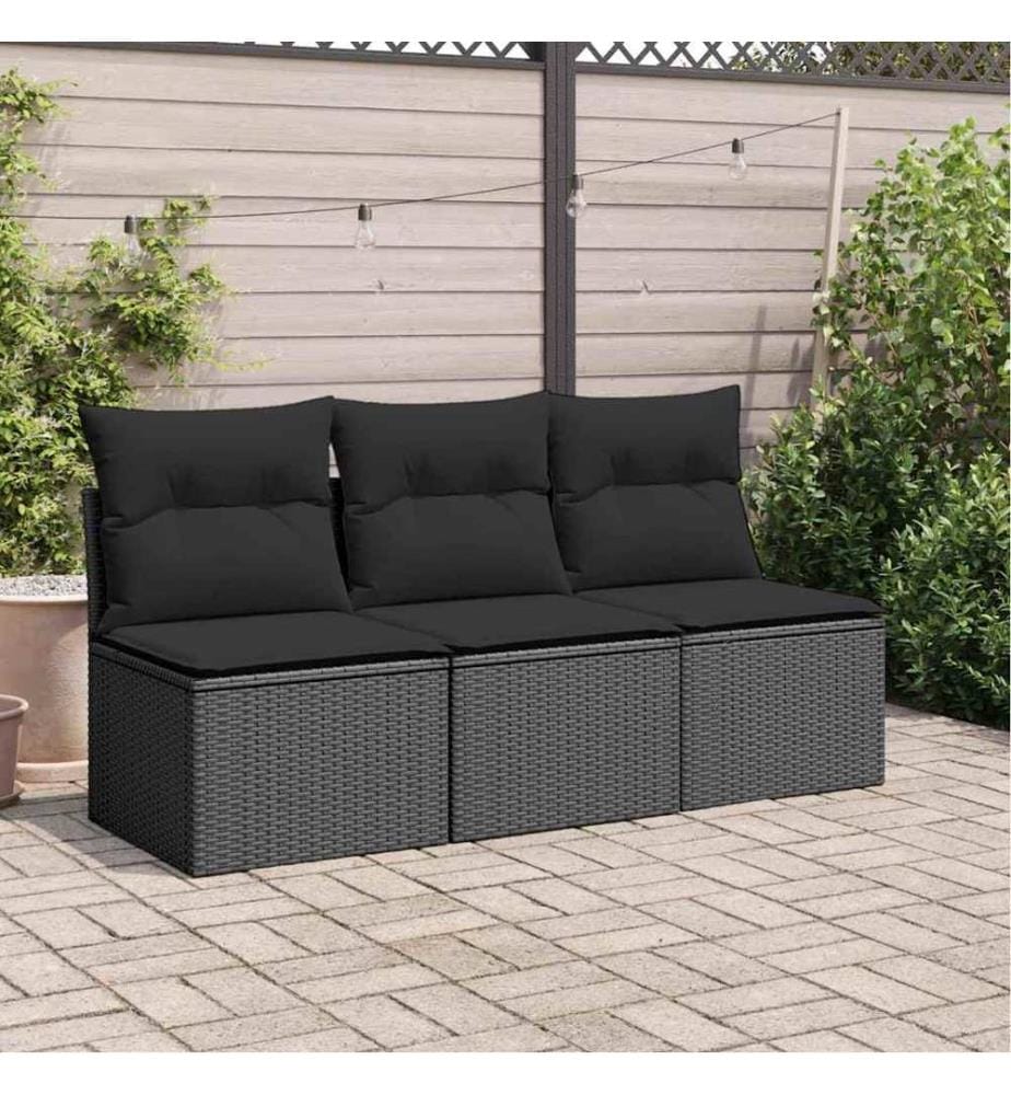 Gartensofa mit Kissen 3-Sitzer Schwarz Poly Rattan