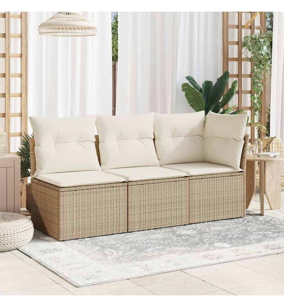 Chaise de jardin sans accoudoirs avec coussins beige poly rotin