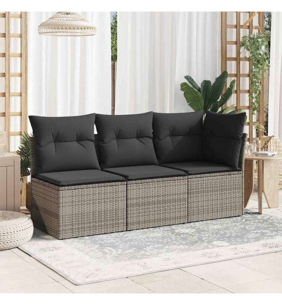 Garten-Ecksofa mit Kissen Grau Poly Rattan