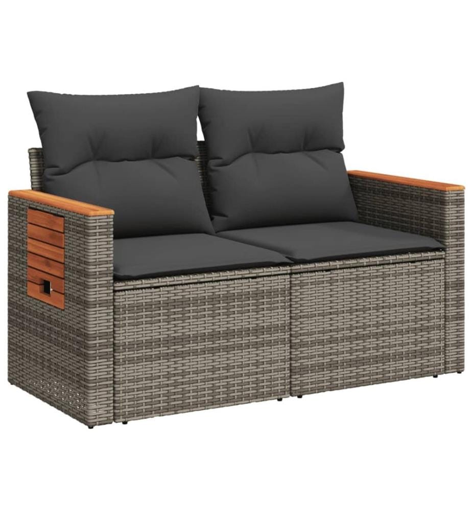 Gartensofa 2-Sitzer mit Kissen Grau Poly Rattan