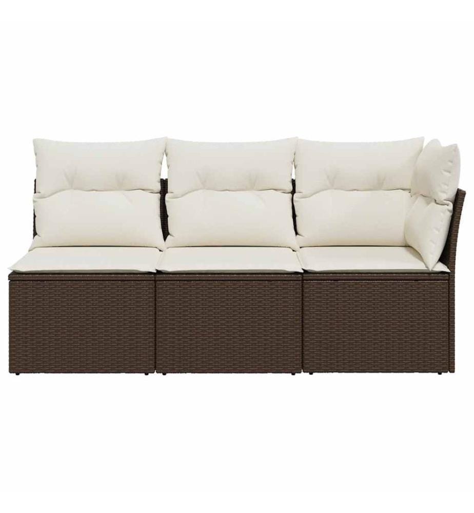 Gartensofa mit Kissen 3-Sitzer Braun Poly Rattan