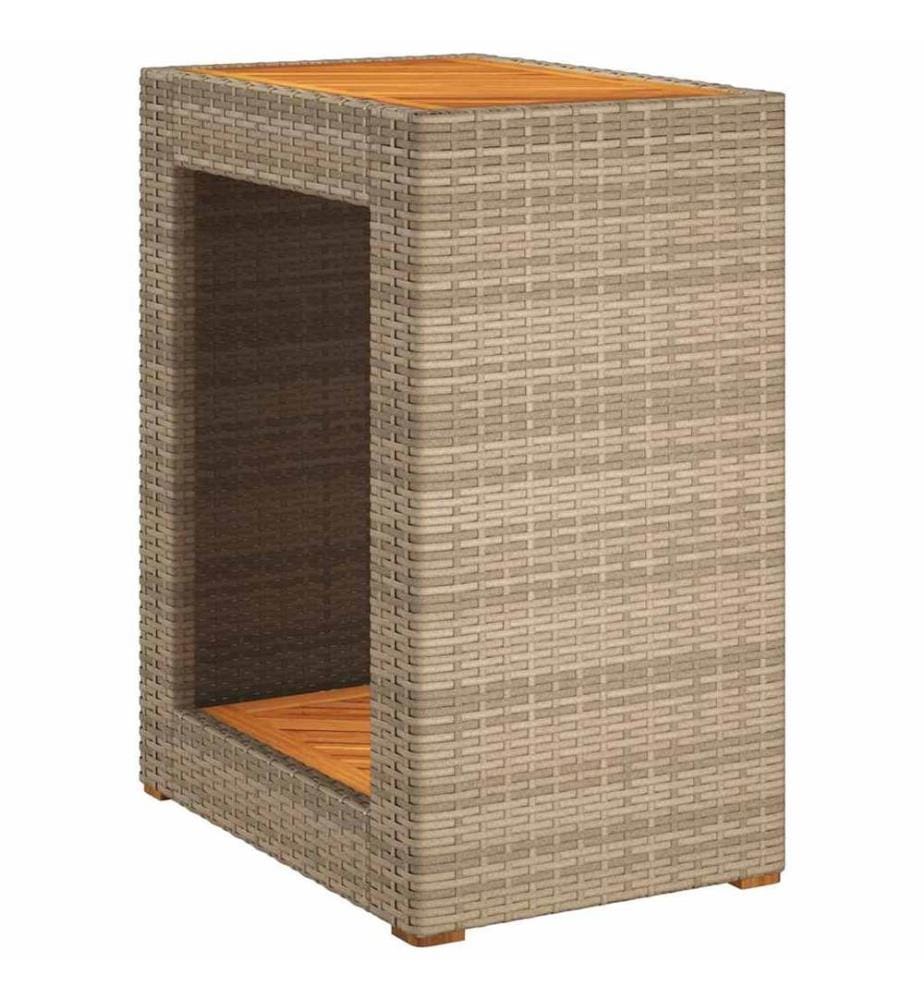 Garten-Beistelltisch mit Holzplatte Beige Poly Rattan