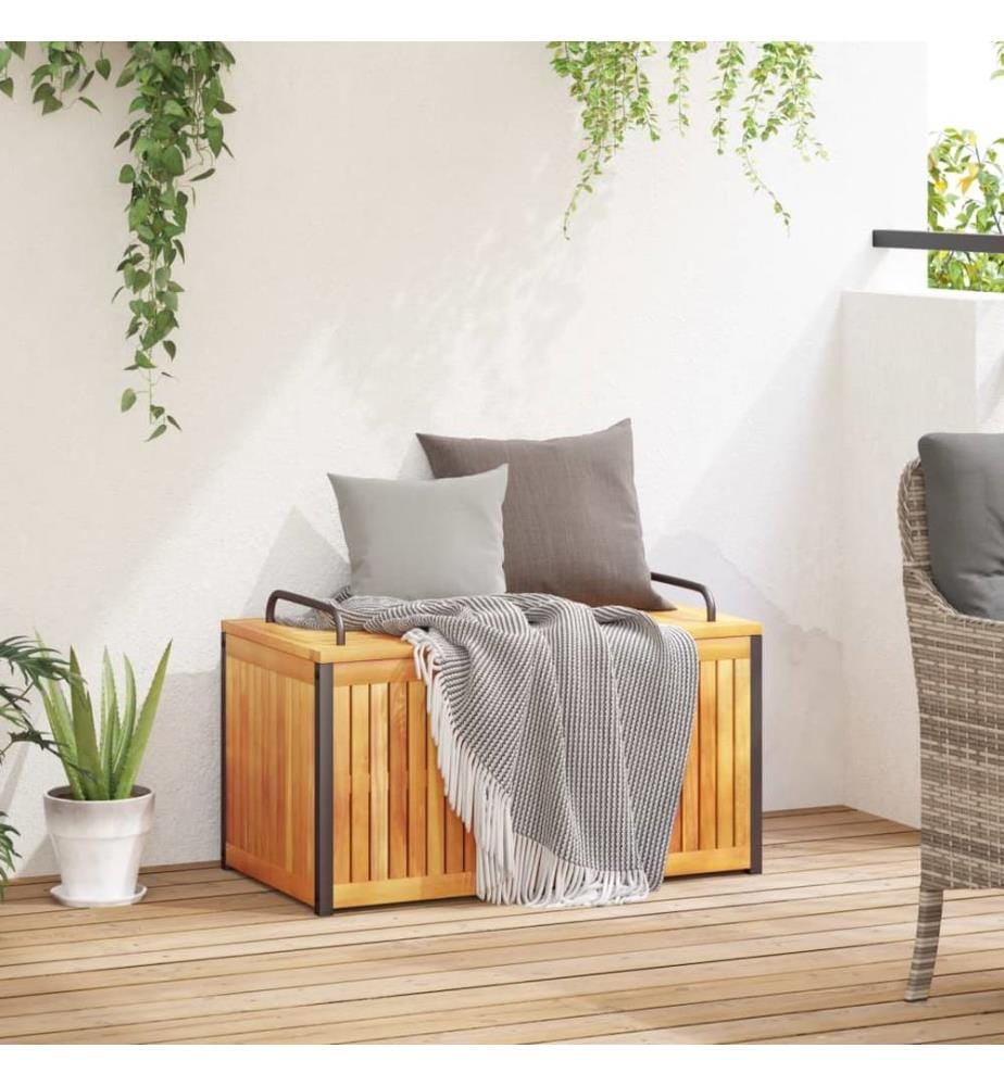 Boîte à coussins d'extérieur bois d'acacia solide et acier