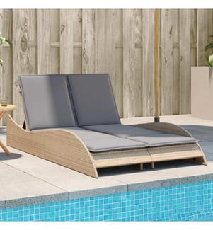 Sonnenliege mit Auflagen Beige 114x205x73 cm Poly Rattan