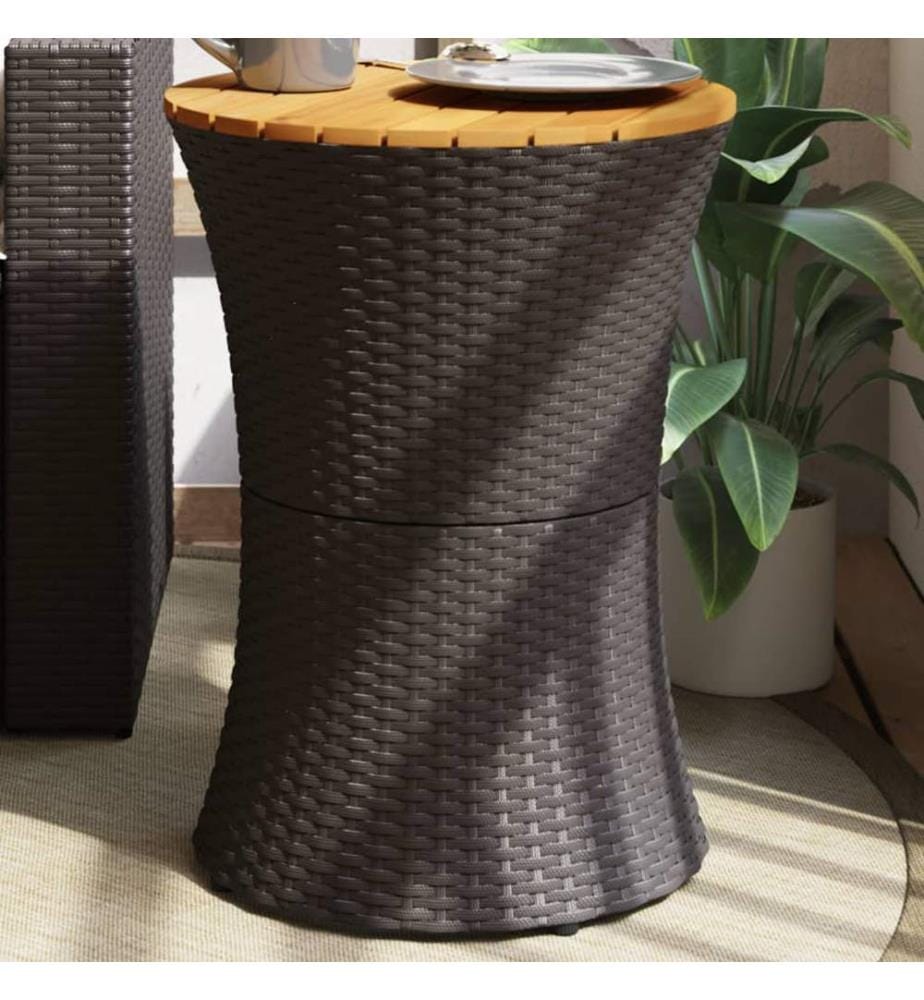Table d'appoint de jardin forme tambour noir rotin bois massif