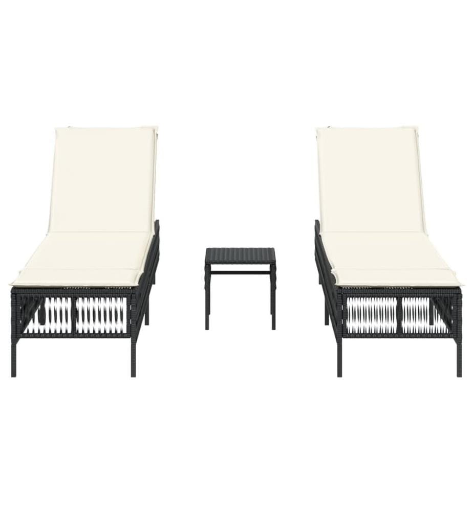 Sonnenliegen 2 Stk. mit Tisch Schwarz Poly Rattan