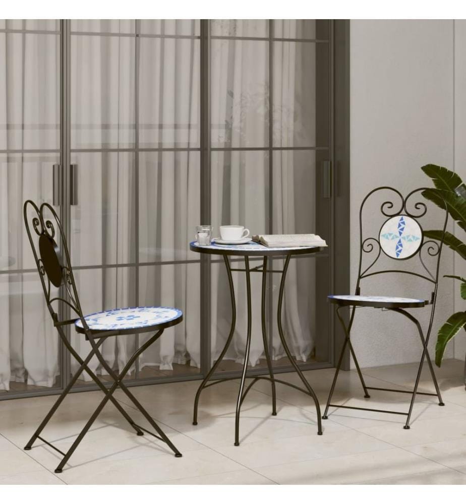 Mosaik-Bistrotisch Blau und Weiss Ø50x70 cm Keramik
