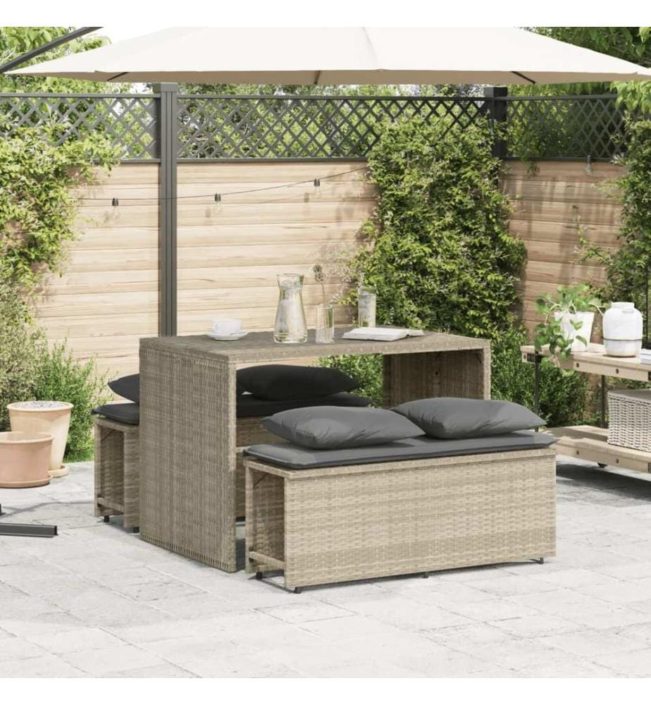 3-tlg. Garten-Essgruppe mit Kissen Hellgrau Poly Rattan