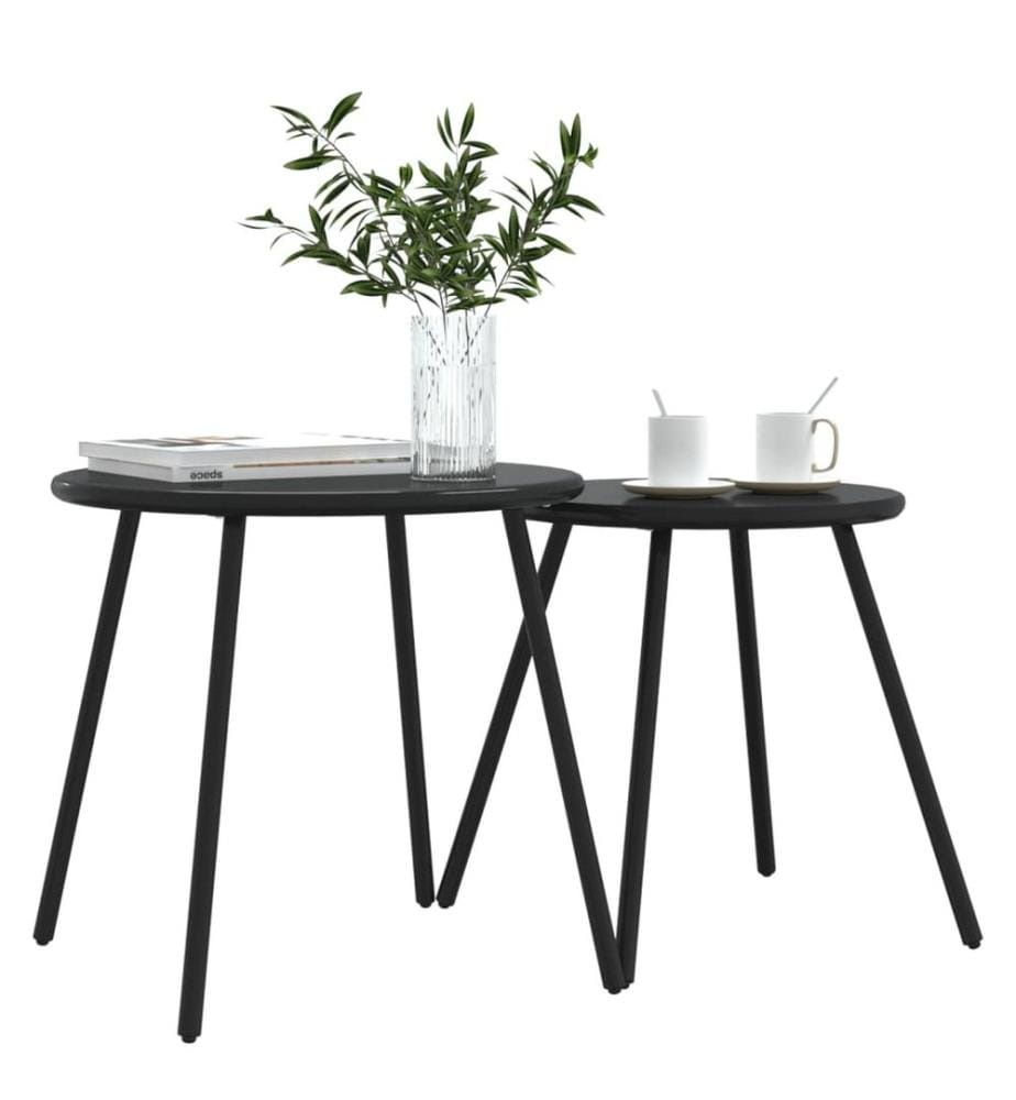 Garten-Couchtisch 2 Stk. Rund Schwarz Pulverbeschichteter Stahl