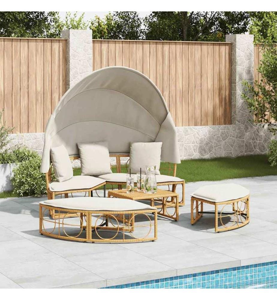 Outdoor-Loungebett mit Dach und Kissen Poly Rattan
