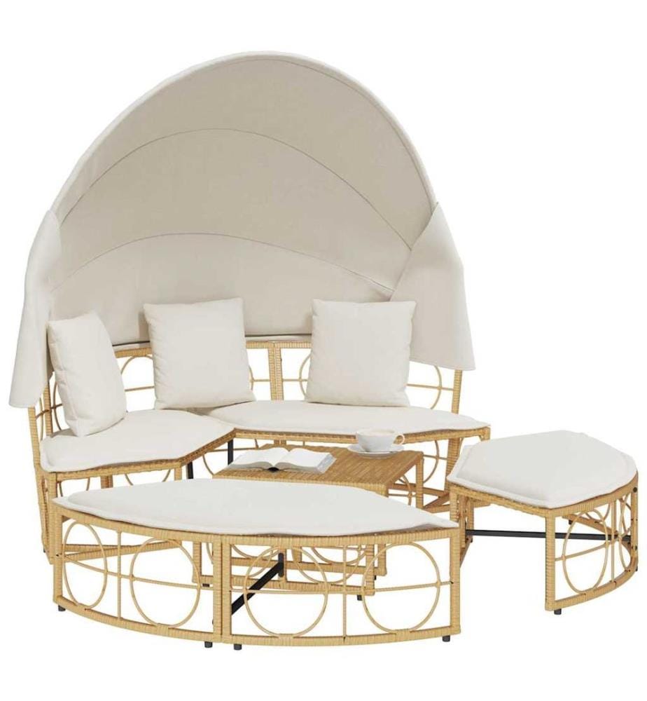 Outdoor-Loungebett mit Dach und Kissen Poly Rattan